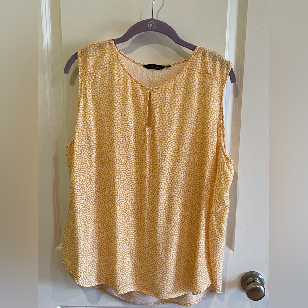 Paradigma yellow print rayon sleeveless blouse XXL